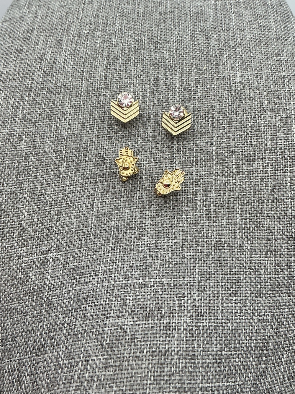 Gold Tone Chevron and Hamsa Stud Earring Bundle